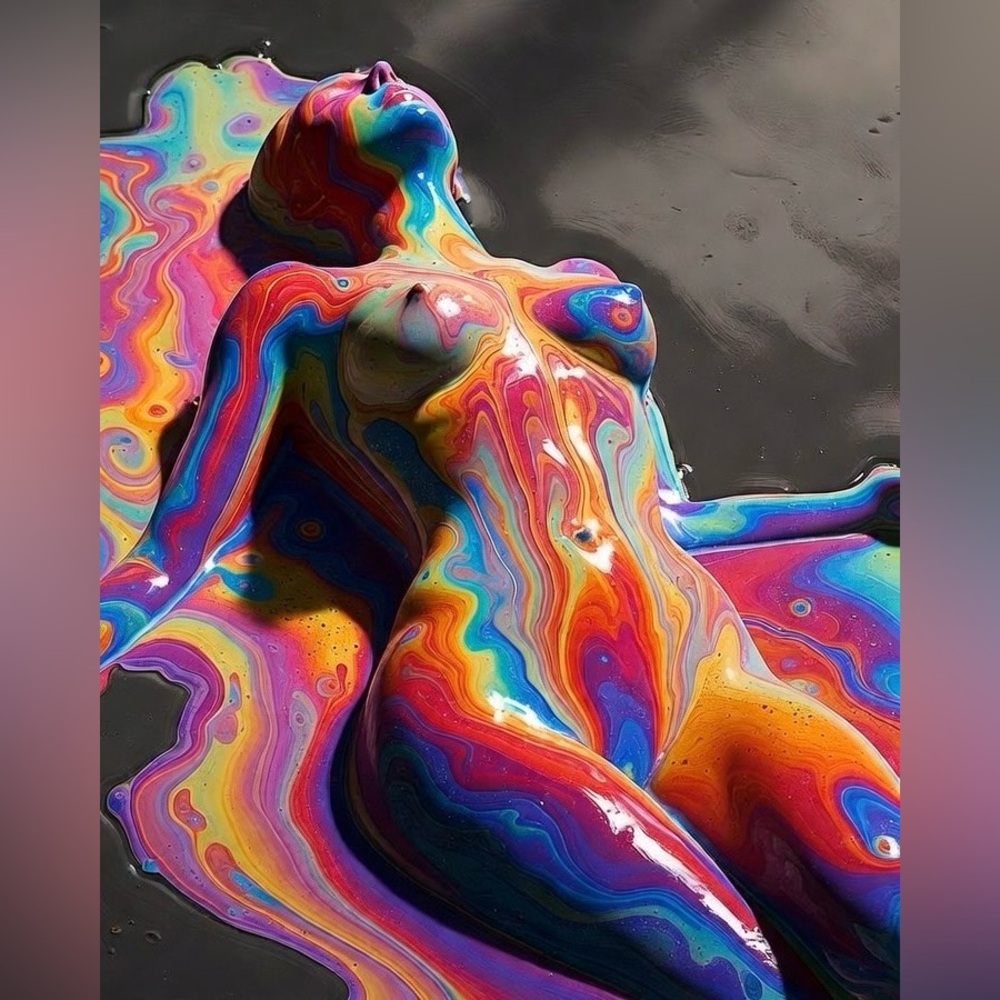 Colorful Abstract Female Body Art | 8x10 Gloss Photo Print Neon Flui